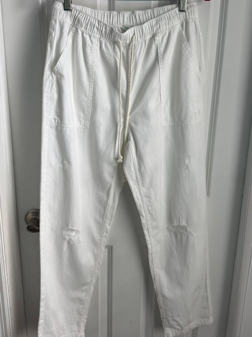 Aerie White Linen Pant With Drawstring Waist Size M